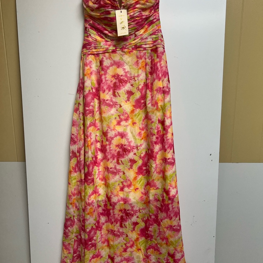 Pink and Green Short Sleeve Maxi Dress